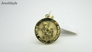 14K Pretty Yellow Gold First Holy Communion Pendant Design Picture Engraved