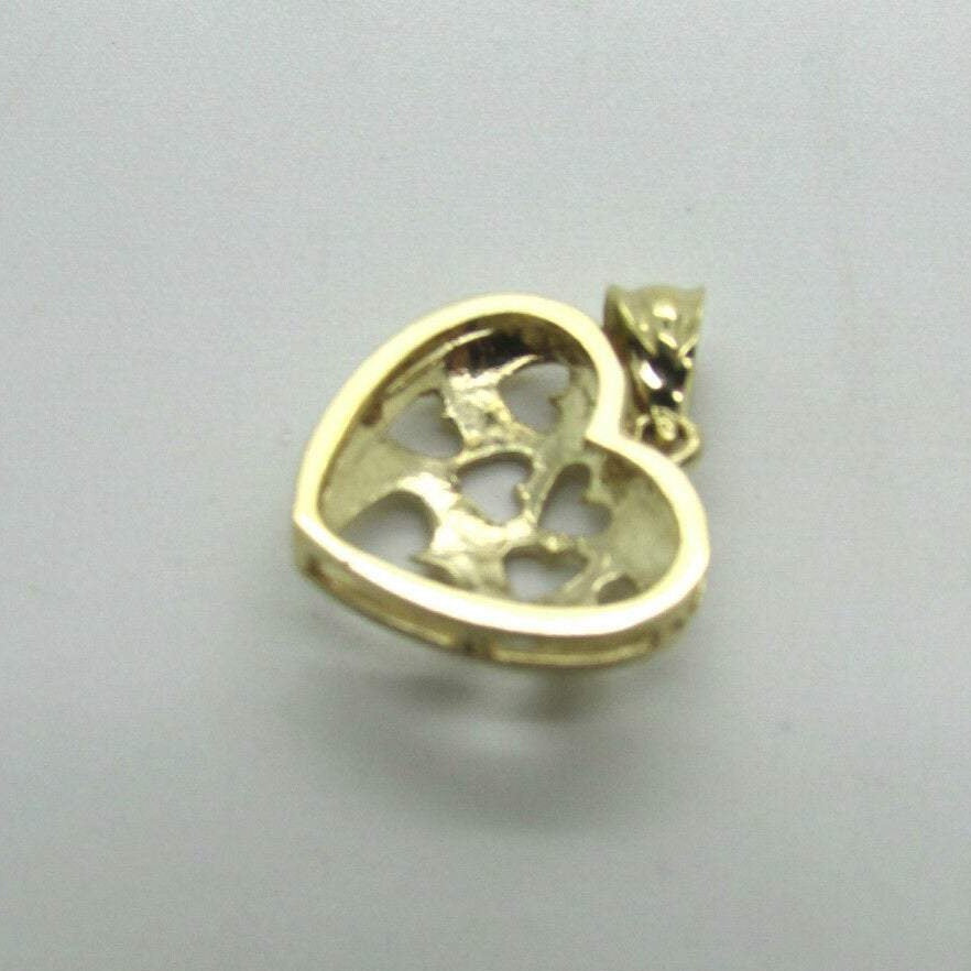 14K Pretty Yellow Gold Diamond Cut Heart Within Hearts Pendant 2 Grams