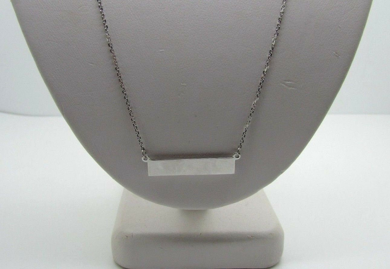14K White Gold Long Horizontal Bar Pendant 18&quot; 2.8 Grams