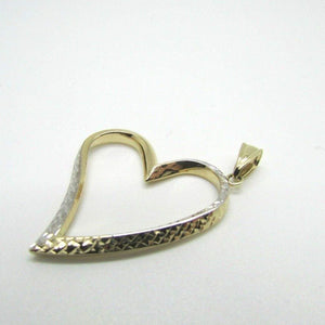 14K Pretty Yellow Gold Diamond Cut Curved Open Heart Pendant 1.3 Grams