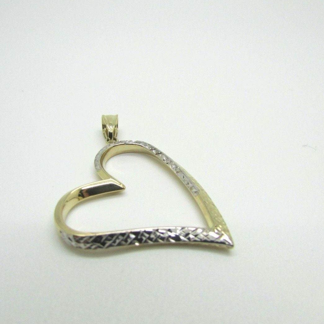 14K Pretty Yellow Gold Diamond Cut Curved Open Heart Pendant 1.3 Grams