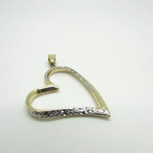 14K Pretty Yellow Gold Diamond Cut Curved Open Heart Pendant 1.3 Grams