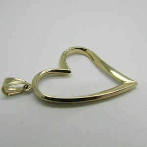 14K Pretty Yellow Gold Diamond Cut Curved Open Heart Pendant 1.3 Grams