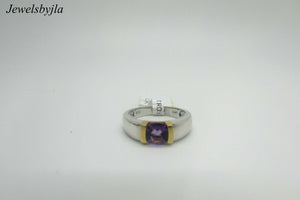 14K Two Tone Gold Pretty Round Shape Amethyst Ladies Ring 3.9 Grams