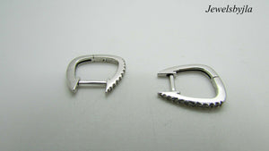 14K White Gold Square Polished Huggie Earrings With Diamonds 0.15 Cts 1.7 Grams