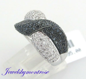 14K White Gold Ring With Round Diamonds And Black Diamonds 1.31 Cts Size 6.5