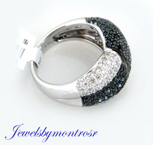 14K White Gold Ring With Round Diamonds And Black Diamonds 1.31 Cts Size 6.5