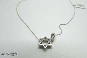 14K White Gold Pretty Star Of David Pendant With 6 Round Diamonds 0.08 Cts