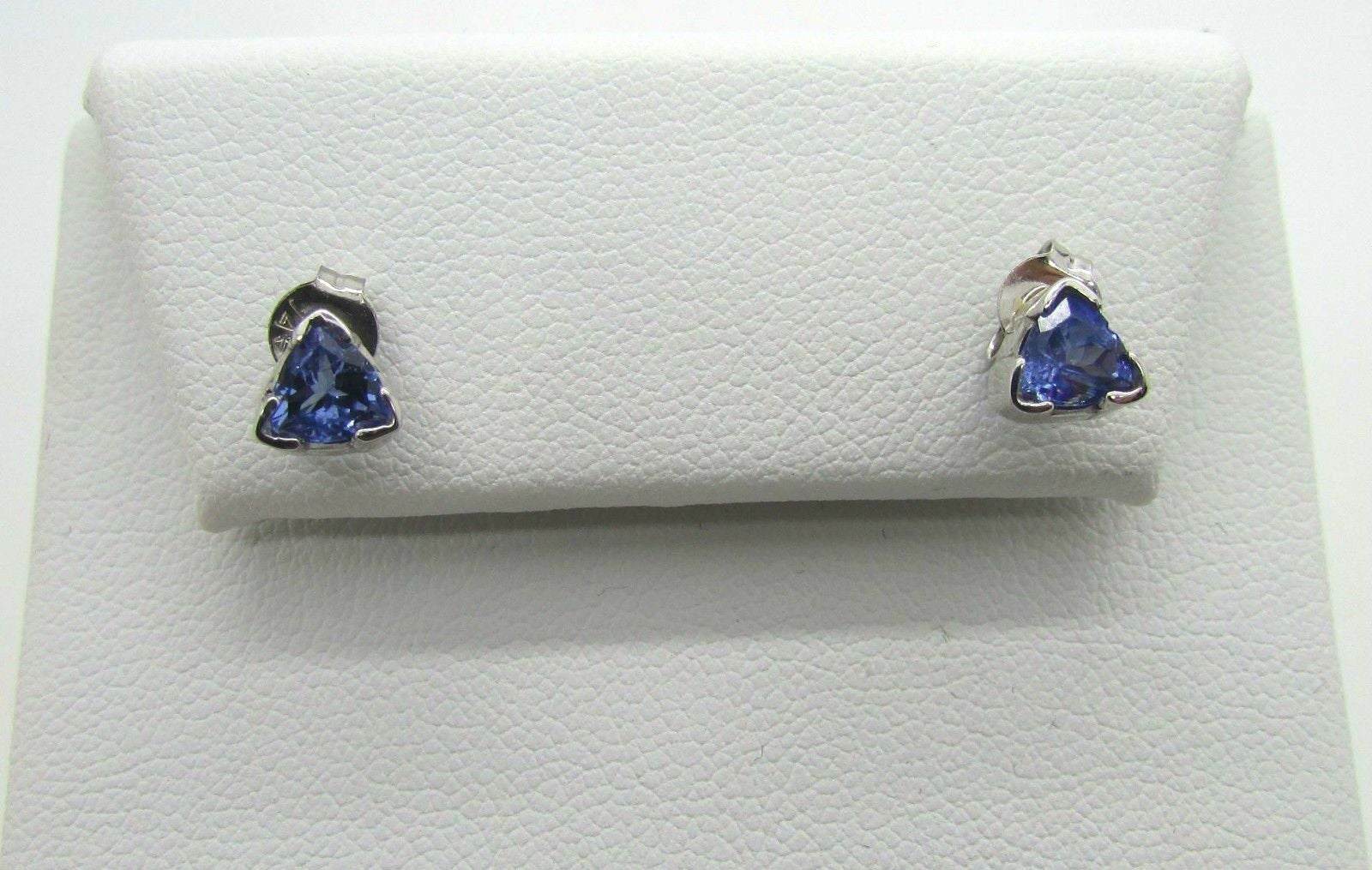 14K Pretty White Gold Trillion Tanzanite Earrings .75 Cts