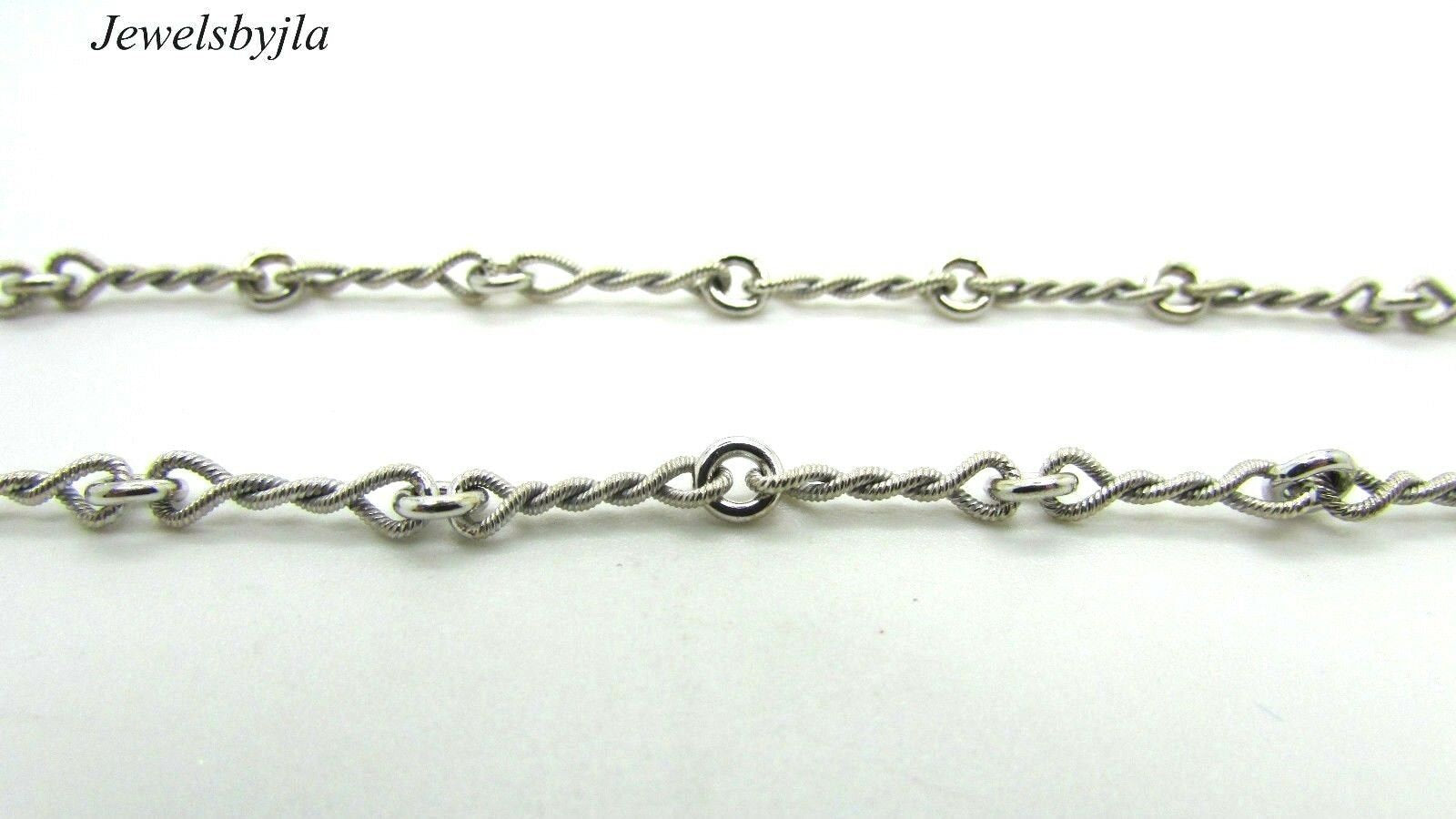 14K Pretty White Gold Twisted Link Chain With Circle Knots 9 Grams 18&quot; Italy