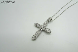 14K White Gold Thick Cross Pendant X Design In Middle With Round Diamonds 1 Ct