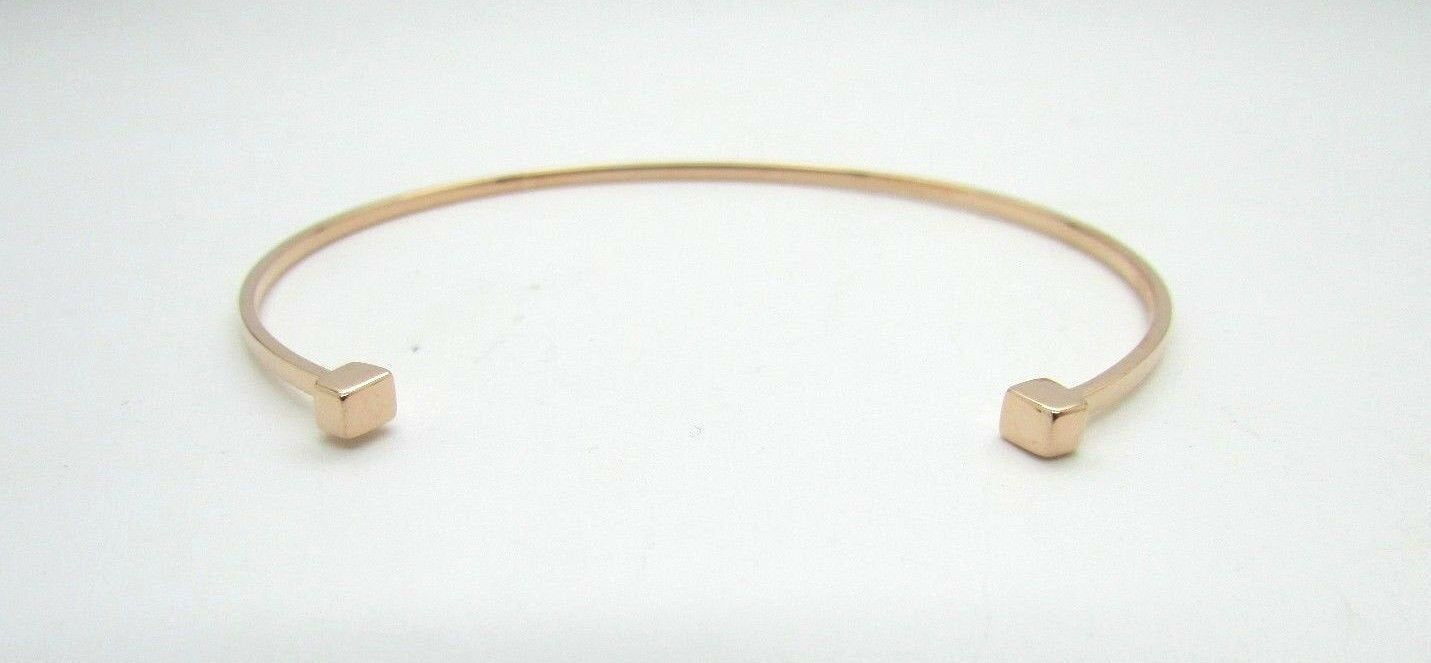 14K Pretty Rose Gold Thin Cuff Bracelet With Square Ends 3.4 Grams