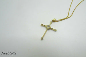 14K Pretty Yellow Gold Cross With Round And Princess Cut Diamonds 0.22 Cts