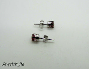 14K Pretty White Gold Round Pigeon Blood Ruby Stud Earrings .70 Points