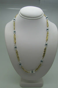 14K Yellow Gold Pretty Link Necklace With Clear And Turquoise Beads 13.2 Grams