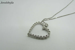 14K Pretty White Gold Thin Open Heart Pendant With Round Diamonds 0.50 Cts