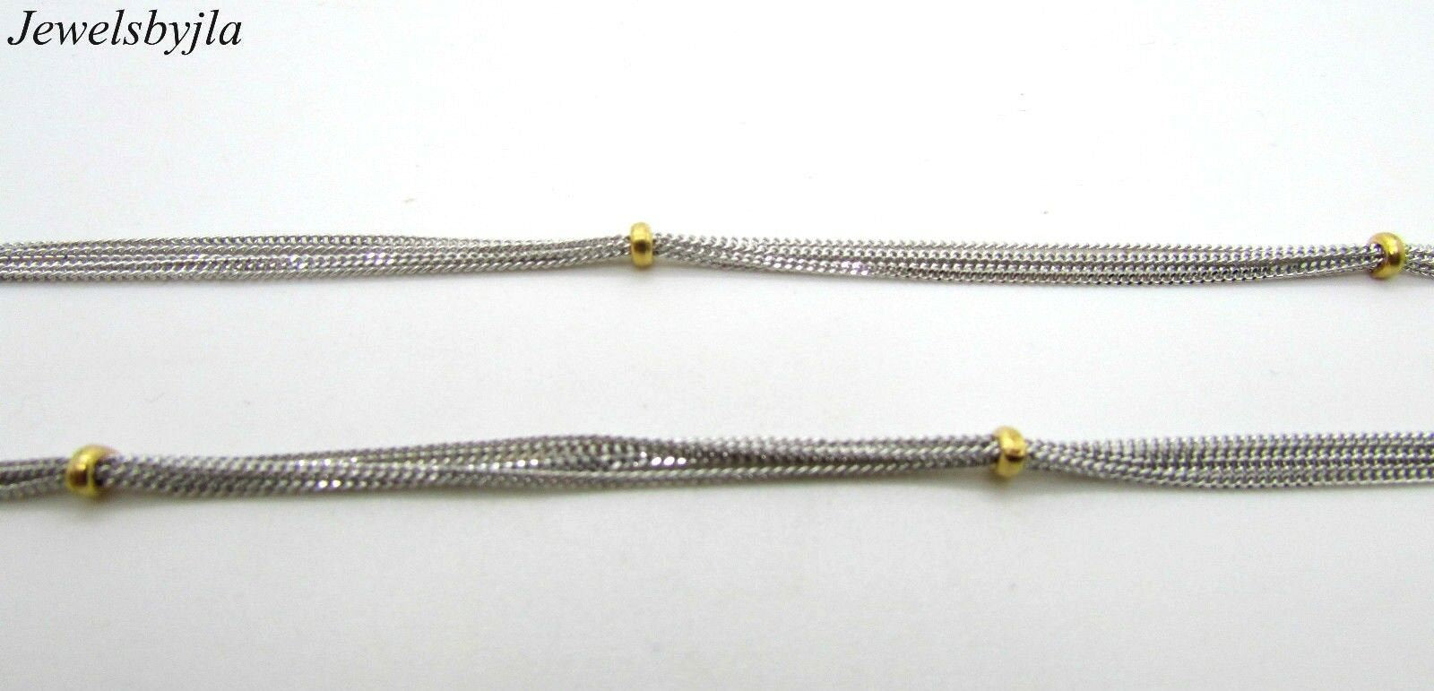 14K Pretty Two Tone Gold 5 Layers Small Links Chain With Beads 7 Grams 20&quot; Italy