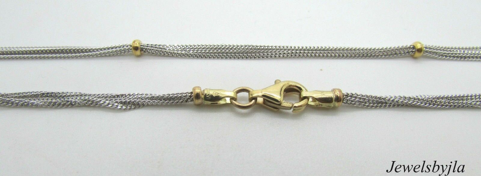 14K Pretty Two Tone Gold 5 Layers Small Links Chain With Beads 7 Grams 20&quot; Italy