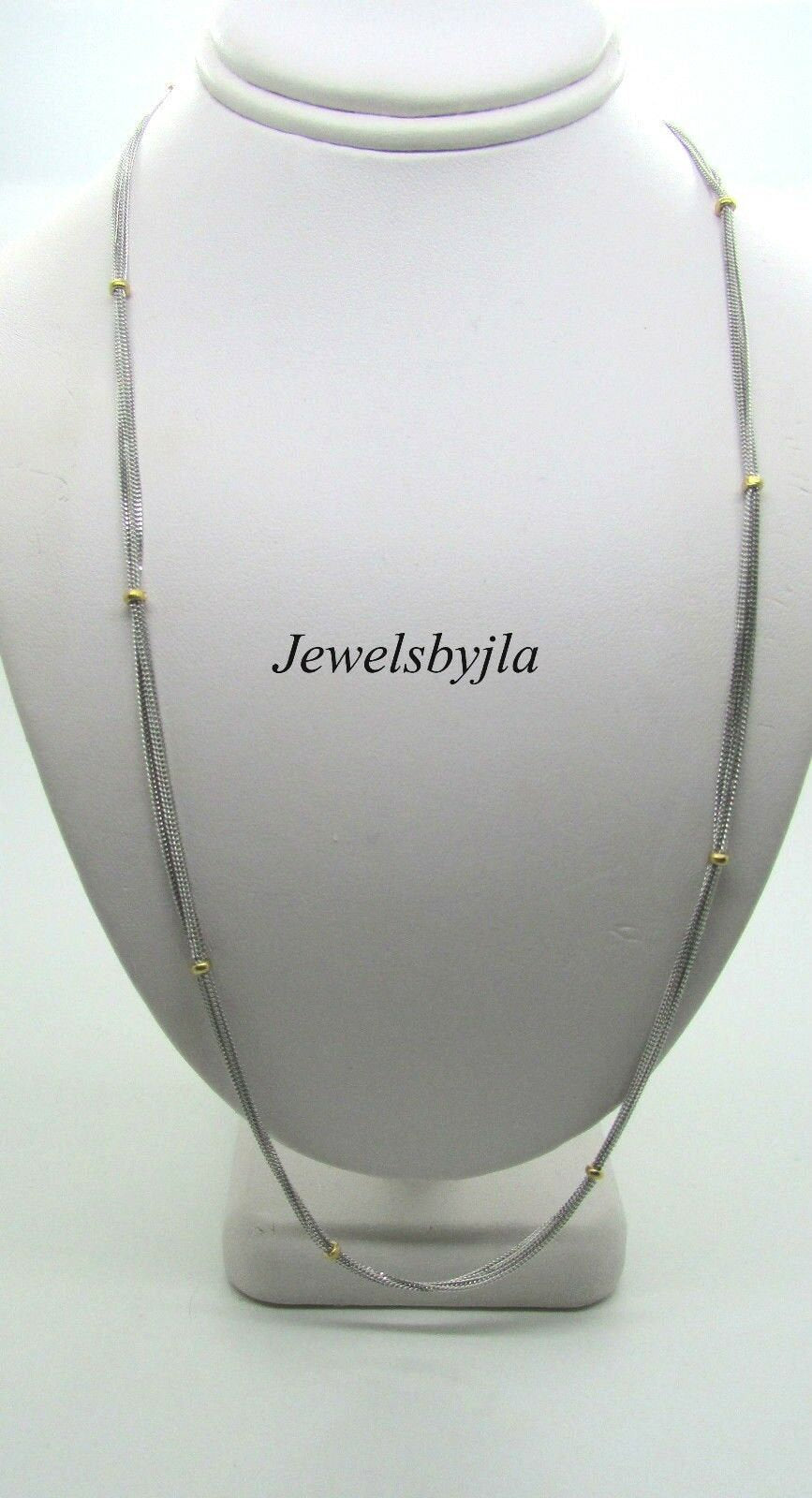 14K Pretty Two Tone Gold 5 Layers Small Links Chain With Beads 7 Grams 20&quot; Italy