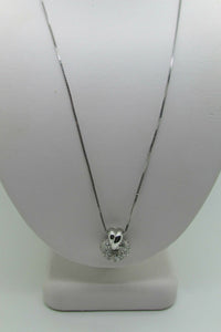 18K Pretty White Gold Ladies Shiny Heart Thick Pendant and Round Diamonds 0.25 Cts