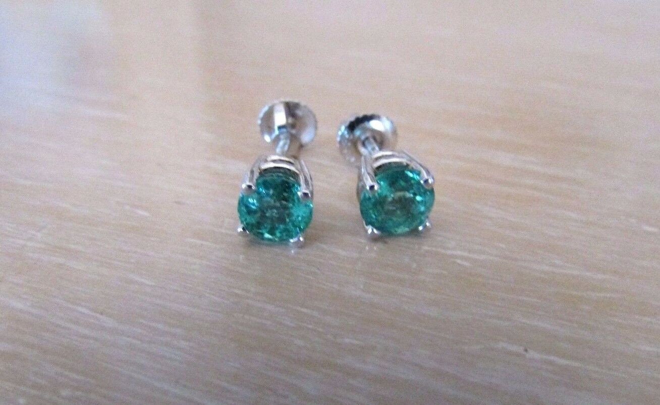 14K Pretty White Gold Round Emerald Stud Earrings 1.70 Cts