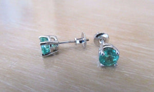 14K Pretty White Gold Round Emerald Stud Earrings 1.70 Cts