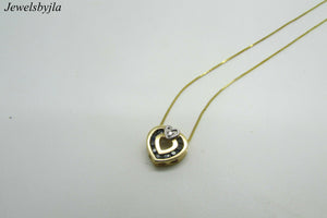 14K Yellow Gold Pretty Heart Pendant With Sapphire Stones And Diamond 0.34 Cts