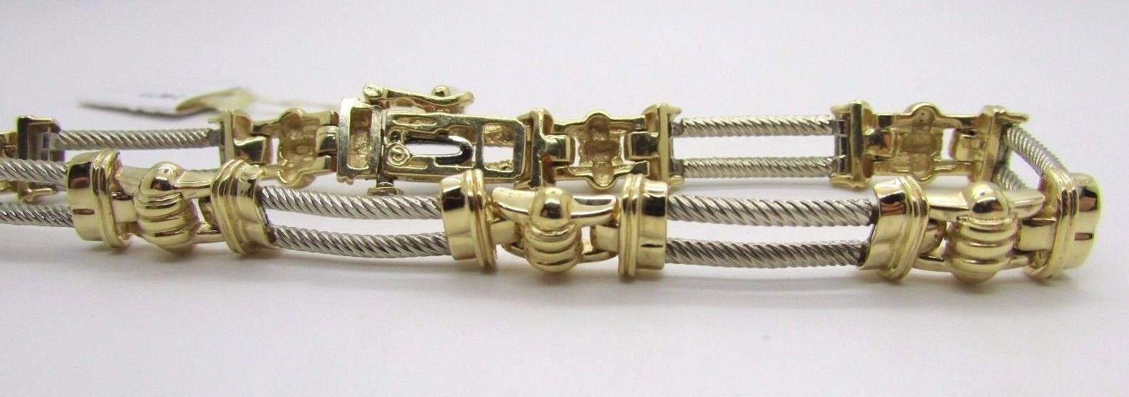 14K Two Tone Beautiful Men&#39;s Rope And Link Bracelet 25.4 Grams