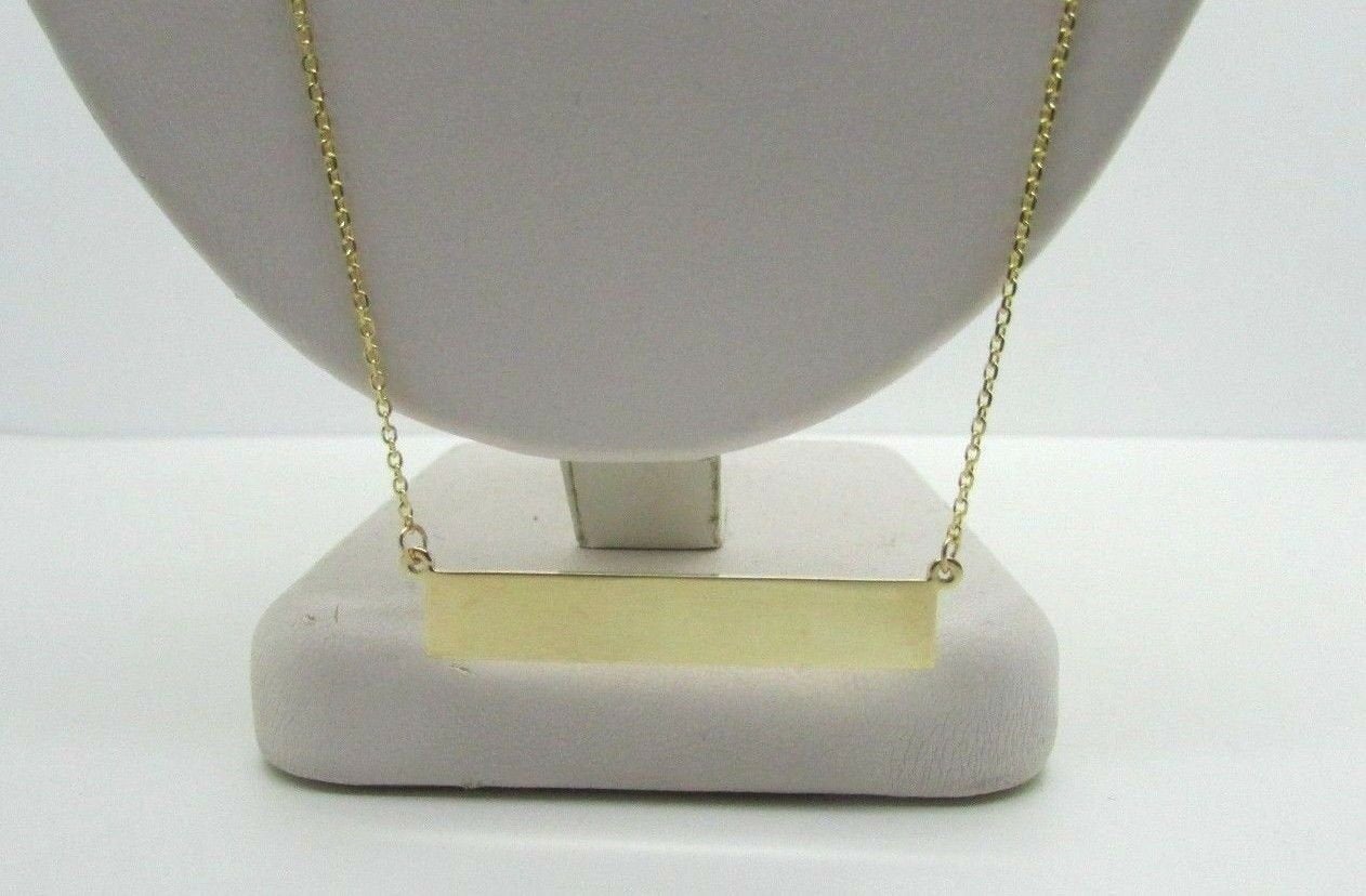 14K Yellow Gold Long Horizontal Bar Pendant 18&quot; 3.5 Grams