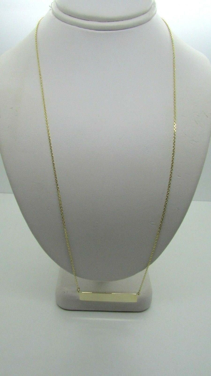 14K Yellow Gold Long Horizontal Bar Pendant 18&quot; 3.5 Grams