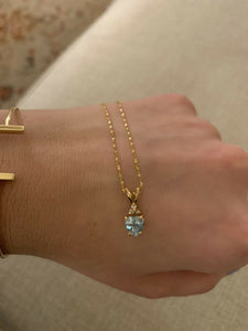 14K Pretty Yellow Gold Heart Shaped Aquamarine Pendant With Chain .85 Cts