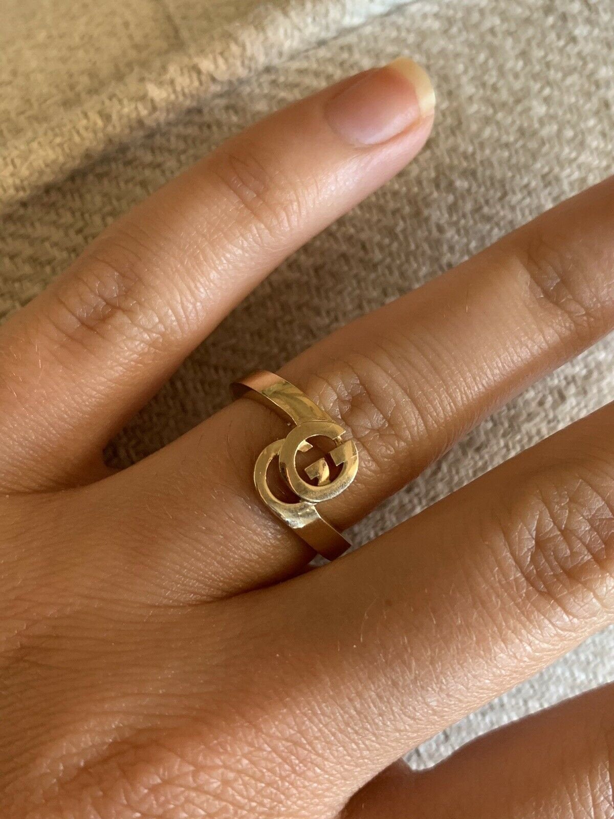 14K Pretty Yellow Gold Thick Ring Band With Letter G Stacked Size 6.5 4.5Grams