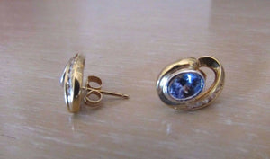 14K Pretty Yellow Gold Dangle Oval Tanzanite Earrings and Round Diamonds 0.85 Cts