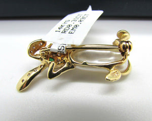14K Yellow Gold Fresh Water Pearl Pendant/Brooch Bunny With Diamonds 0.31 Cts