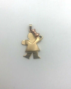 14K Pretty Yellow Gold Little Girl Charm Pendant Pink Bow On The Head 3.8 Grams