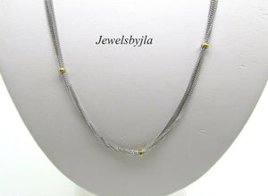 14K Pretty 5 Layered White Gold Small Links Chain With Beads 5.9 Grams 16&quot; Italy