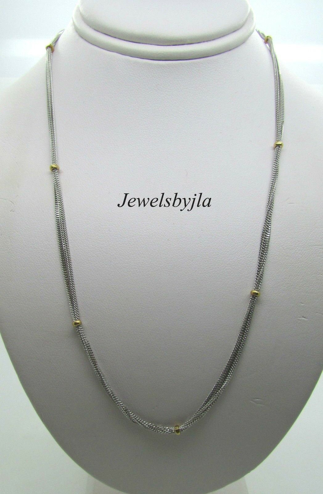 14K Pretty 5 Layered White Gold Small Links Chain With Beads 5.9 Grams 16&quot; Italy