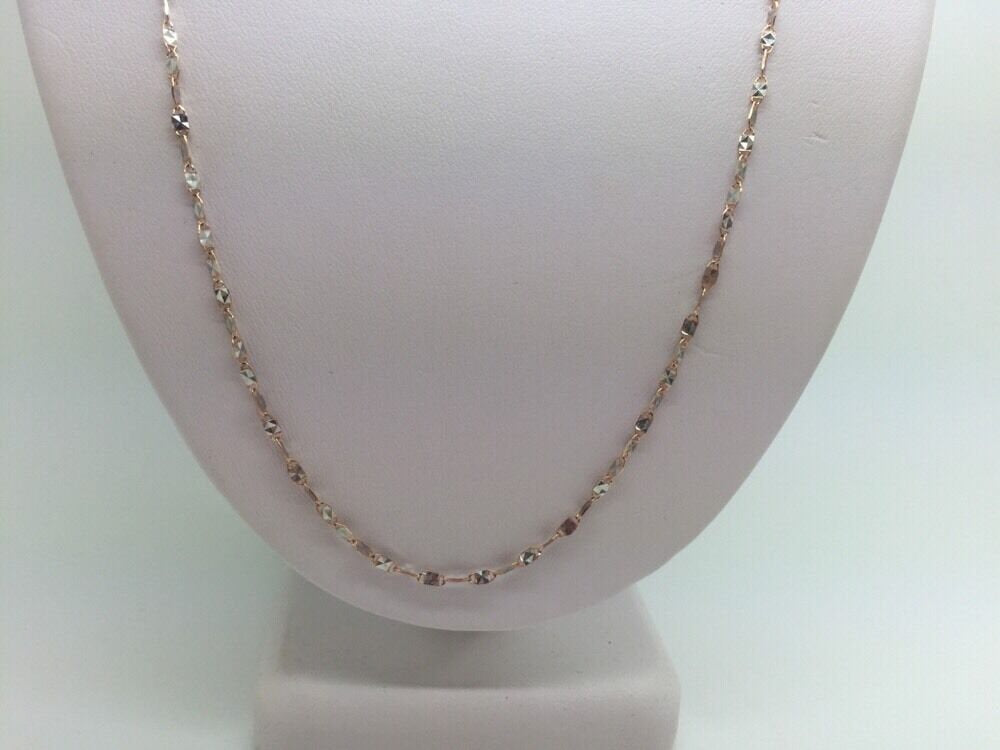 14K Two Tone Diamond Cut 18 Inches Shiny Flat Disc Chain 2.2 Grams