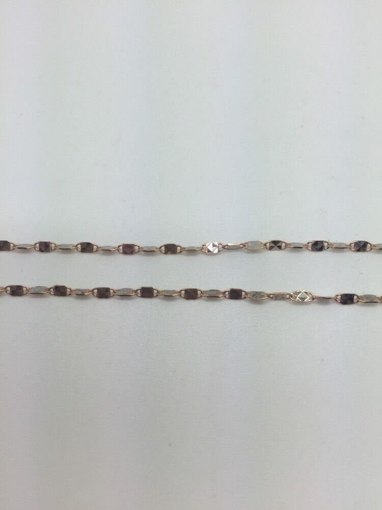 14K Two Tone Diamond Cut 18 Inches Shiny Flat Disc Chain 2.2 Grams