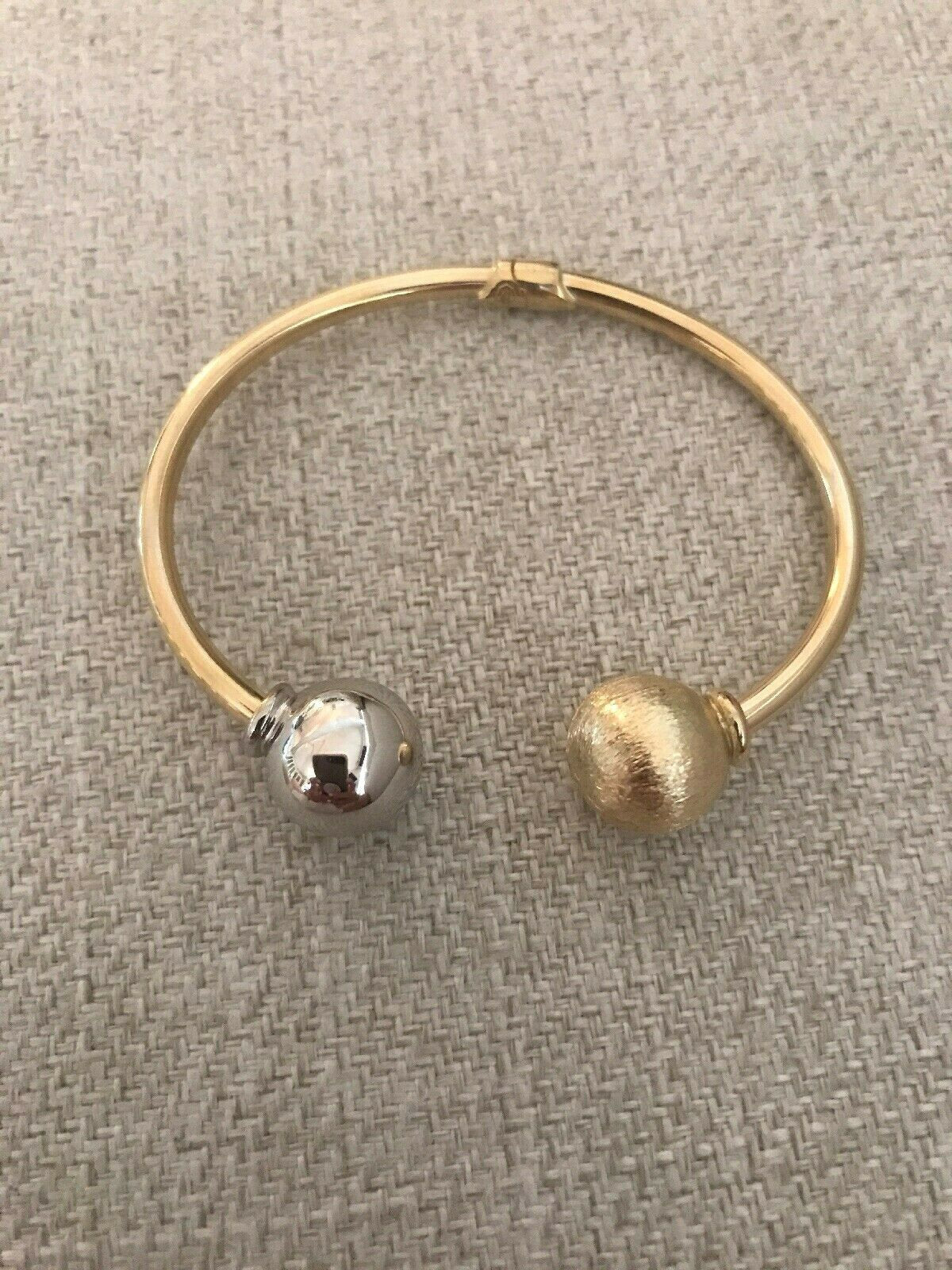 14K Pretty Two Tone Polished Open Cuff Bracelet With 2 Balls 8.4 Grams