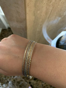 14K Pretty Yellow Gold High Polished Diamond Cut Thin Bangle 2 Grams