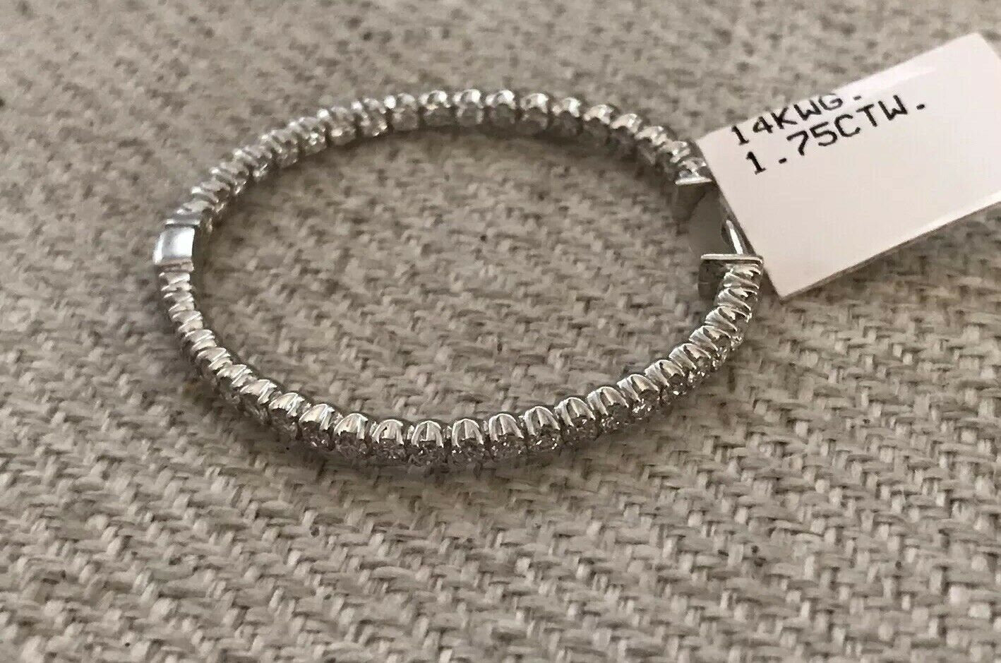 14K White Gold Polished Hoop Earrings With Round Diamonds Double Sided 1.75 Cts