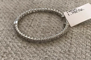 14K White Gold Polished Hoop Earrings With Round Diamonds Double Sided 1.75 Cts