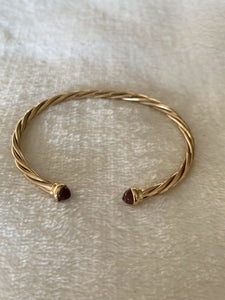 14K Pretty Yellow Gold Polished Twisted Cuff Bracelet With Amethyst Circle Ends