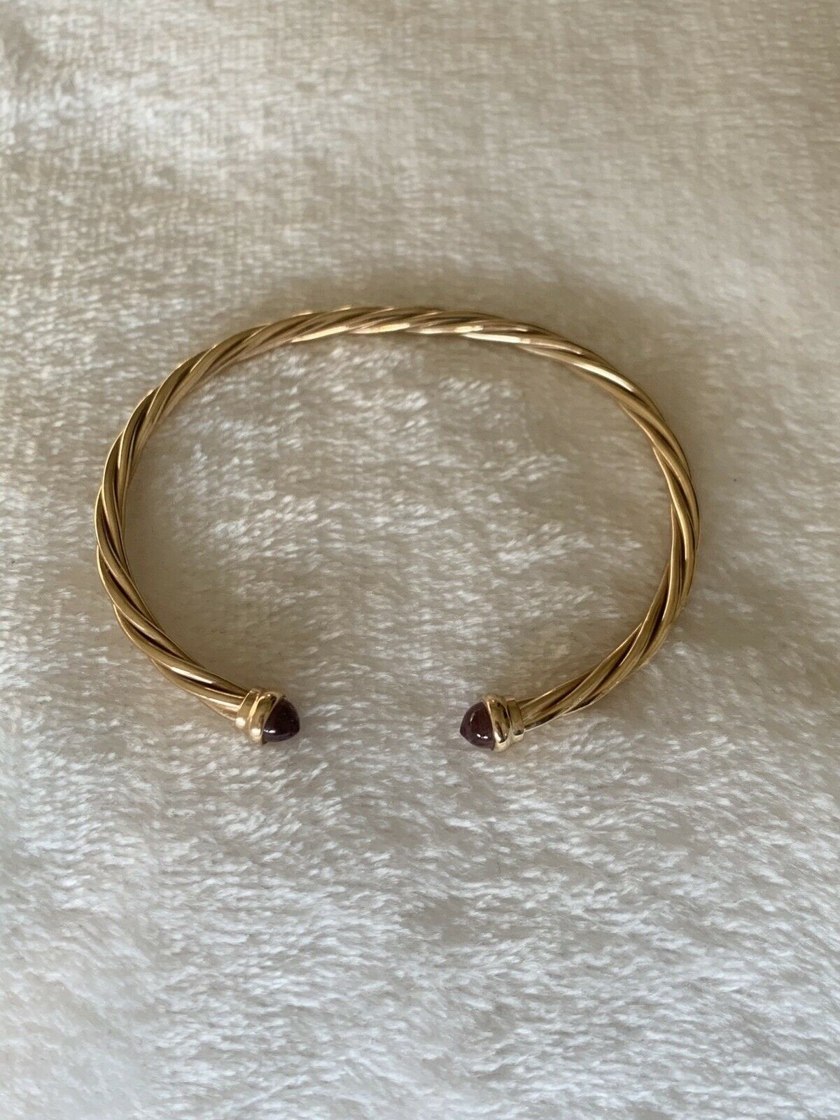 14K Pretty Yellow Gold Polished Twisted Cuff Bracelet With Amethyst Circle Ends