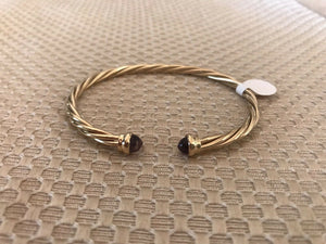 14K Pretty Yellow Gold Polished Twisted Cuff Bracelet With Amethyst Circle Ends