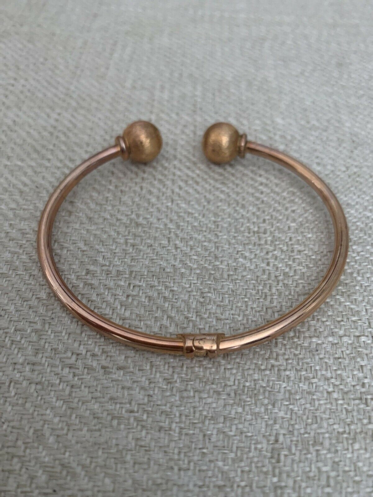 14K Pretty Rose Gold Polished Cuff Bracelet W/ 2 Matte Balls Up 7.6 Grams