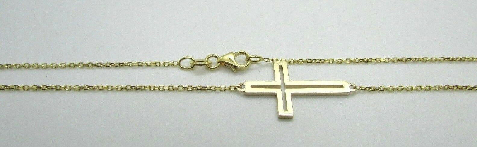 14K Yellow Gold Pretty Sideways Two Sided Cross Pendant Hammered/Polished Italy