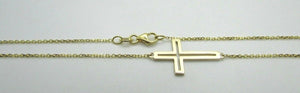 14K Yellow Gold Pretty Sideways Two Sided Cross Pendant Hammered/Polished Italy