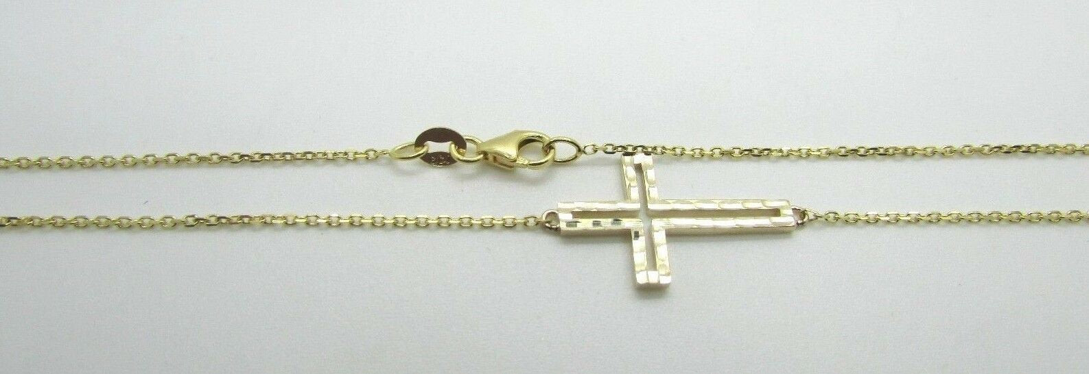 14K Yellow Gold Pretty Sideways Two Sided Cross Pendant Hammered/Polished Italy